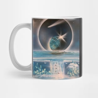 Fantasy Solar Eclipse Earth Moon Space Stars Ocean Ship Artwork Mug